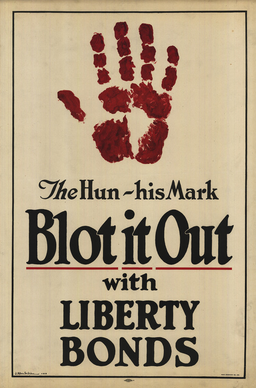 A large bloody hand print appears above the poster text.