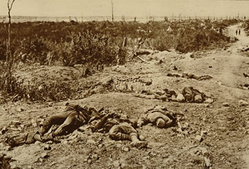 German soldiers lying on a battlefield