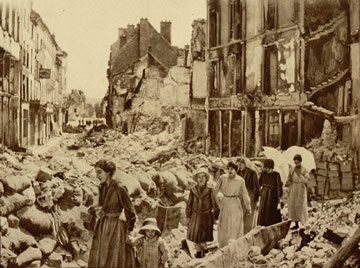 French women and children emerging from cellars