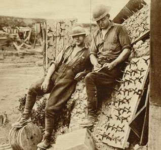 British soldiers with spiked road traps