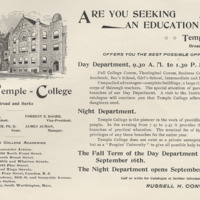 pamphlet advertising an education at Temple College